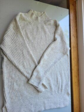 Marks & Spencer Cream/Light Grey Mock Neck Sweater Size M